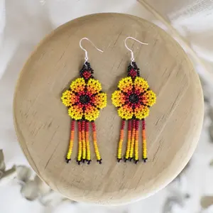 Mandarina - Native Beaded Earrings Inspired by the Bright Tangerine Fruit - Handmade by Huichol Artisans - Mother Sierra
