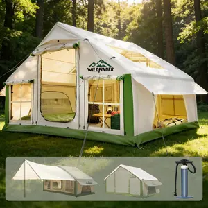 Quick Setup Air Tent with Pump, Inflatable Camping Shelter with Skylight & Stove Jack, Waterproof Oxford Fabric Tent for Outdoor Glamping 4-6 Person