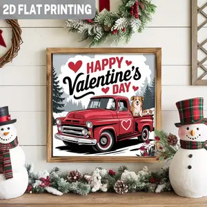 2D Flat Rustic Farmhouse Valentine'S Day Wood Framed Wall Sign | Wood Love Decor with Happy Valentine'S Lettering, 8.0x8.0 Inch, Suitable for Home, Living Room, Bedroom, Office