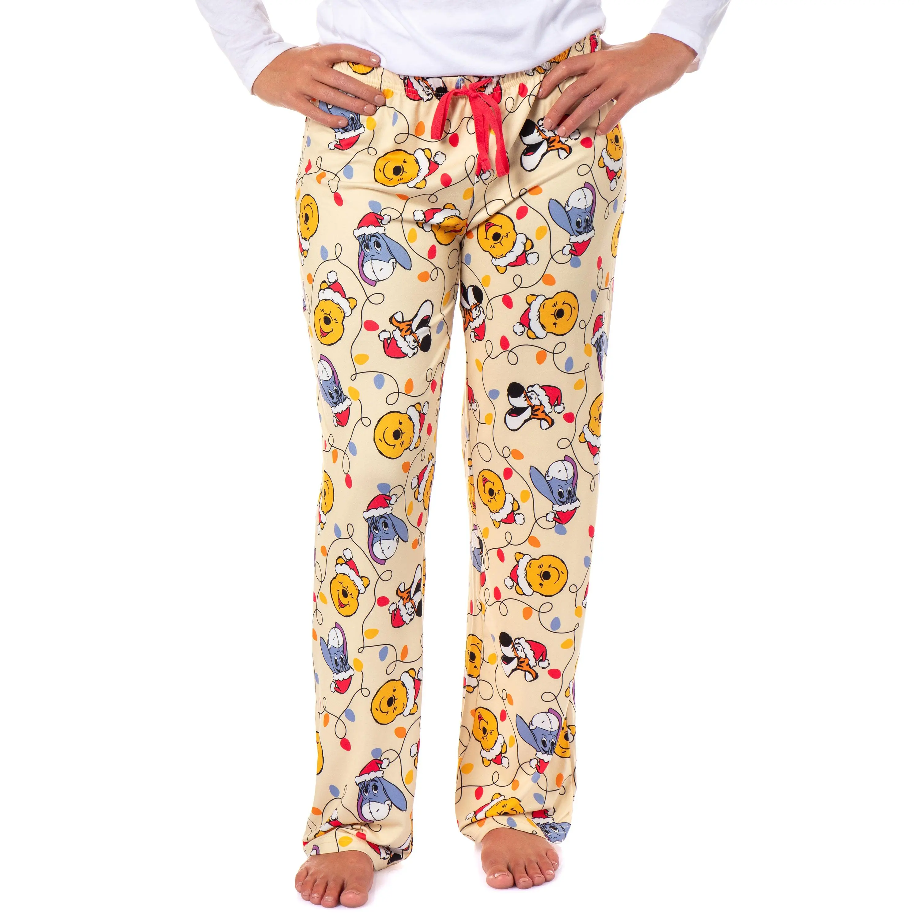 Disney Winnie The Pooh Women's Holiday Lights Character Design AOP Adult Lounge Sleep Pajama Pants, Love, Hats, Tee, Nightwear