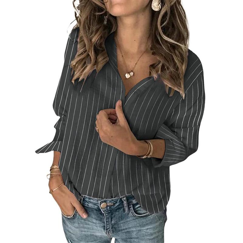 Imily Bela Womens Long Sleeve Button Down Cotton Linen Shirt Blouse Loose Fit Casual V-Neck Tops