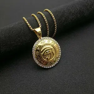 Egyptian The Eye of Horus Pendant Necklace for Women/Men Gold Color Stainless Steel Evil Eyes Necklace Egypt Round Jewelry