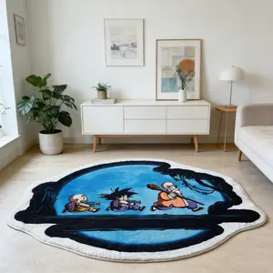 Trendy anime character alien carpet blue black contrasting plush floor mat, living room coffee table anti slip and wear-resistant foot mat, e-sports room decoration mat suitable for Instagram style/anime fans' home decoration