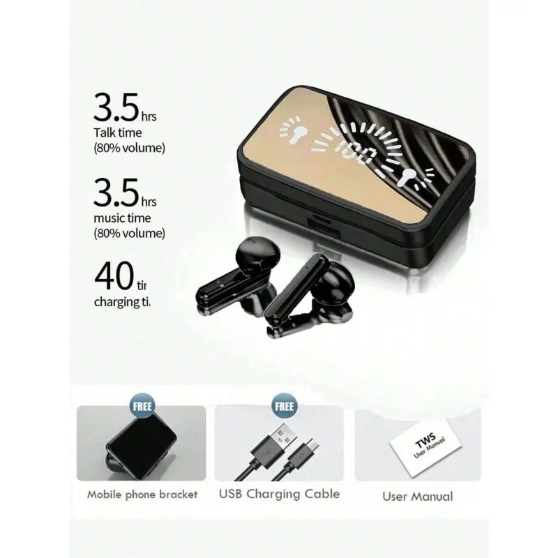 New S20 TWS Wireless Earbuds, Mirror Gaming Headphones with Microphone, LED Display, USB Charging Sports Earphones for Fitness Enthusiasts