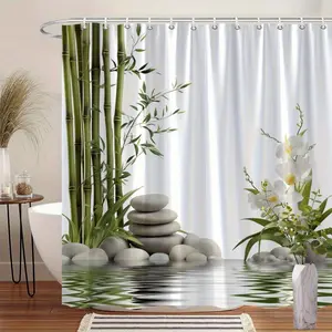 1pc Orchid Shower Curtain, Luxury Zen Botanical Curtain with No-Drill Hooks, Decorative Motif & Designer Print for Modern Spa Asian-Themed Bathrooms, Botanical Curtains, Decorative Motif Curtains