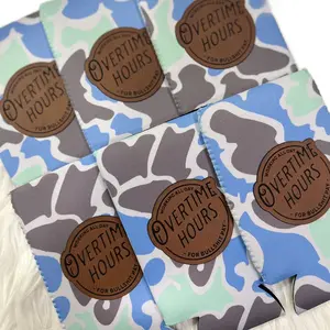 Saltwater & Faded blue koozies | leather patch | can cooler | Drinkware