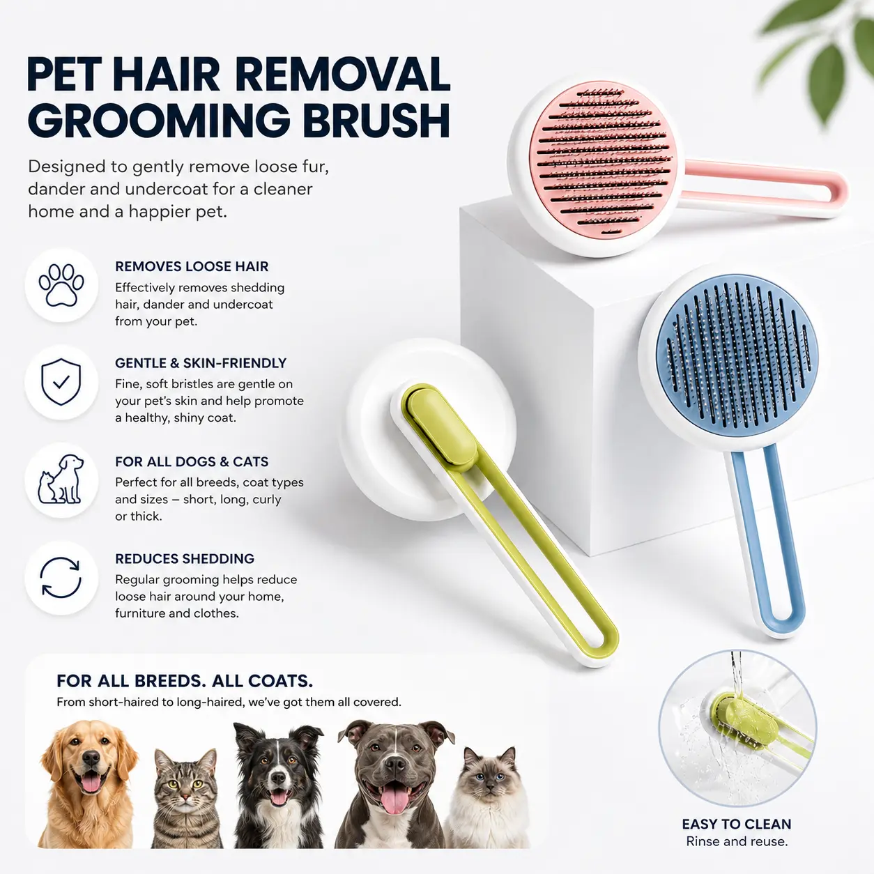 Self-Cleaning Pet Grooming Brush