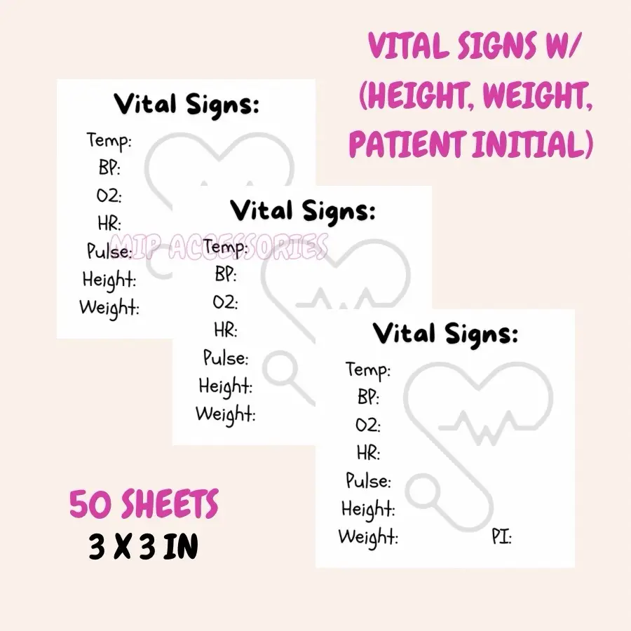 Vital Signs w/ Height, Weight & Patient Initials 50 sheets 3 x 3 inches in size Buy 2 Get 1 Pen & Pencil for FREE christmas craft