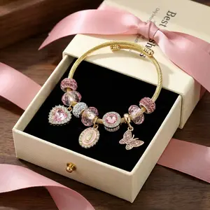 Pink Heart Butterfly Virgin Mary Bracelet - Elegant Design with Butterfly Motif & Heart Accents, Perfect for Birthdays, Bangle for Women
