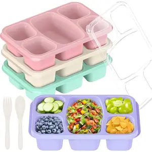 4 PCS Bento Box for Kids, Bento Box Adult Lunch Box, 5 Compartment Lunch Containers, Snackle Box Container, Snack Containers, Meal Prep Containers Reusable for School, Work, and Travel