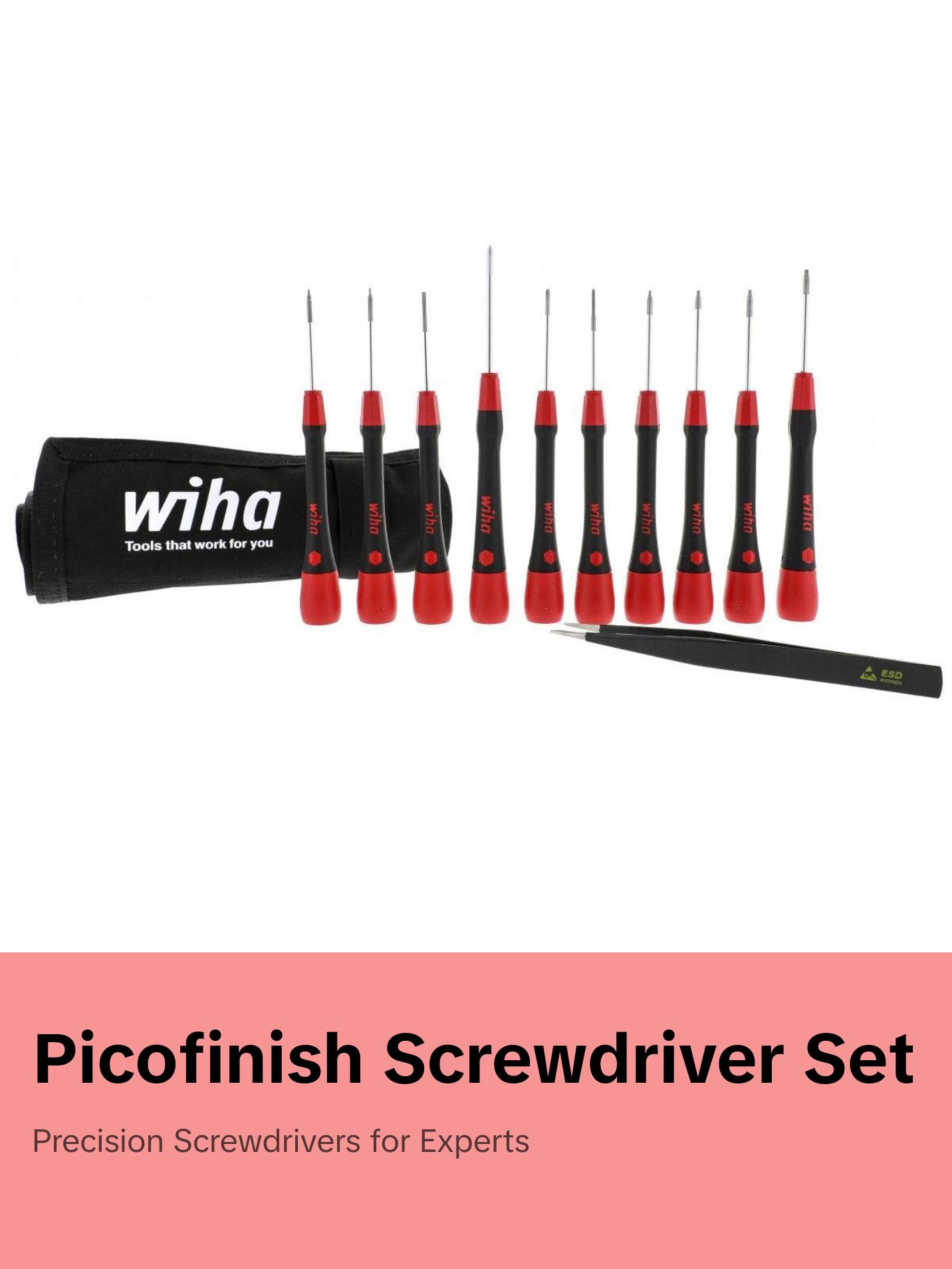 Wiha Tools 26198 PicoFinish Precision Screwdrivers Phone Repair Set, 11 Pc.