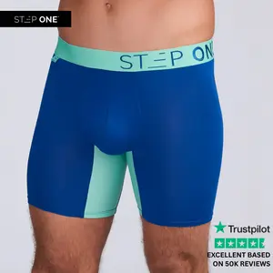 Step One Men's Boxer Brief - Poseidons, Anti-Chafe, Breathable Bamboo Fabric, UltraGlyde Panels, Hidden Elastic Pouch, Premium Underwear, Athletic Daily wear