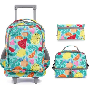 Rolling Backpack 18in Double Handle Backpack Kids Wheeled Backpack Roller Backpack with Lunch Bag Set Girls Boys
