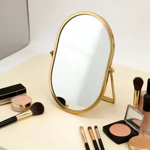 Makeup Mirror Desktop Oval Folding Vanity Mirror with LED Lights Ins Style Dorm Portable Travel Cosmetic Mirror for Women Girls Led Lighted Mirror Illuminated Mirror