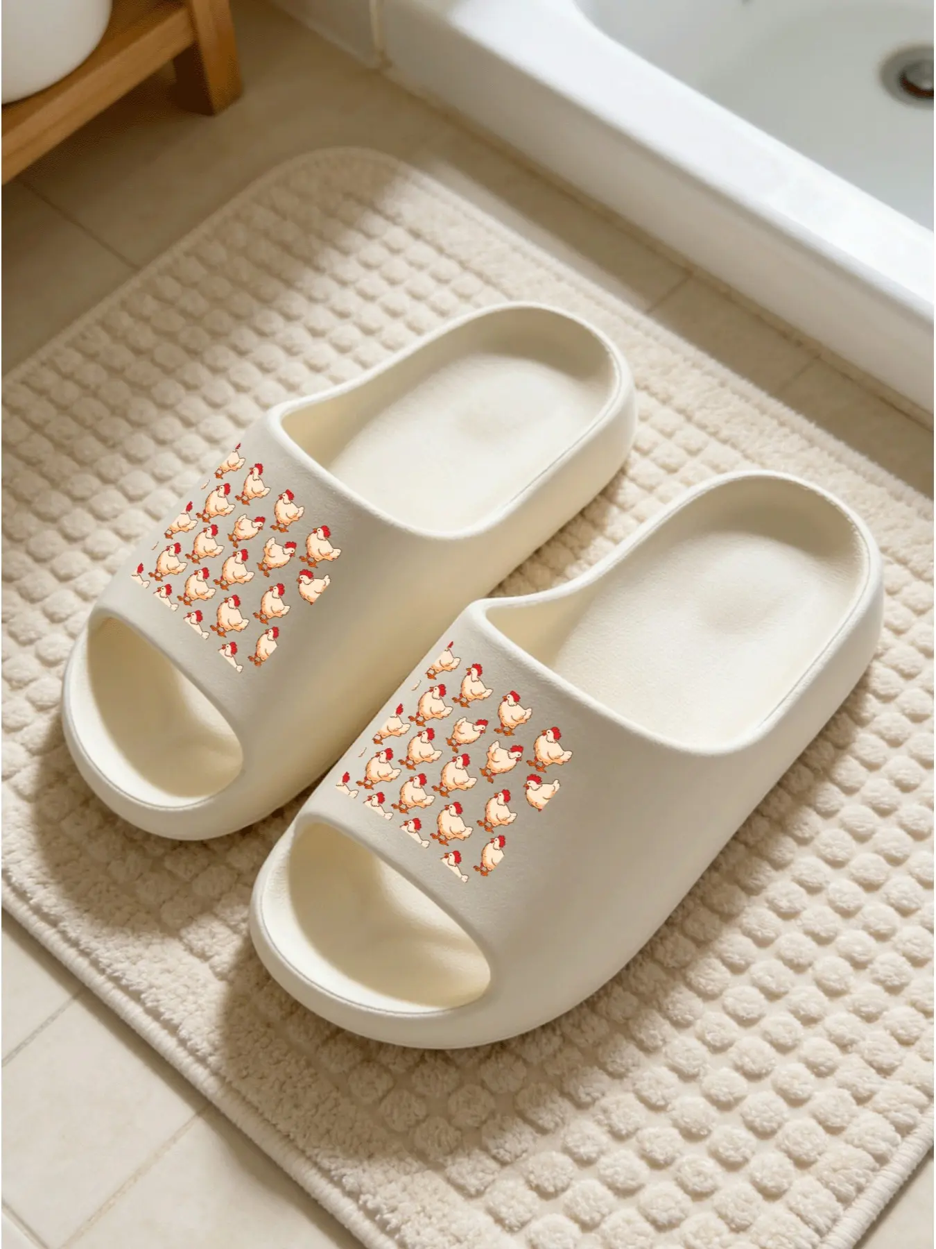 Cartoon Chicken Print Thick Sole Sandals, Cute Farm Style Non-Slip Bath Indoor Home Slippers, Comfortable Daily Wear for Home Use Footwear