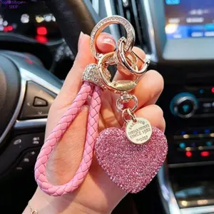 Women's Cute Light Luxury Retro Love Pendant Keychain - Full Diamond Decoration, Woven Hanging Rope, Exquisite Elegant Style, Fashionable Bag Accessory for Dates, Parties