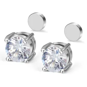 1/2/4 Pairs Magnetic Stud Earrings for Men & Women, Non Piercing CZ Diamond Earrings Stainless Steel Hypoallergenic Non Piercing Earrings 5MM/6MM/8MM
