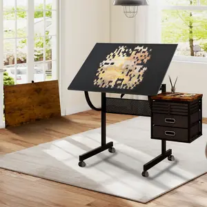 1500 Piece Jigsaw Puzzle Table Metal Board with 4 Trays 2 Storage Drawers 4 Wheels Black Coffee Table for Adults Living Room Home Office Multipurpose Craft Hobby Desk, Living Room Table for Sofa Side, Bedroom, Office, Apartment and Home Decor