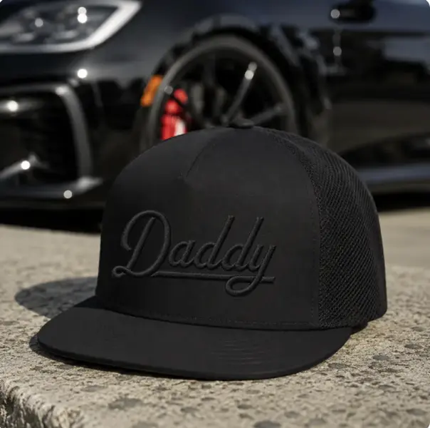 [BEST 2026] Black Daddy Embroidered Trucker Hat, Black on Black Snapback Cap, Father’s Day Gift for Dad, Minimal Dad Hat