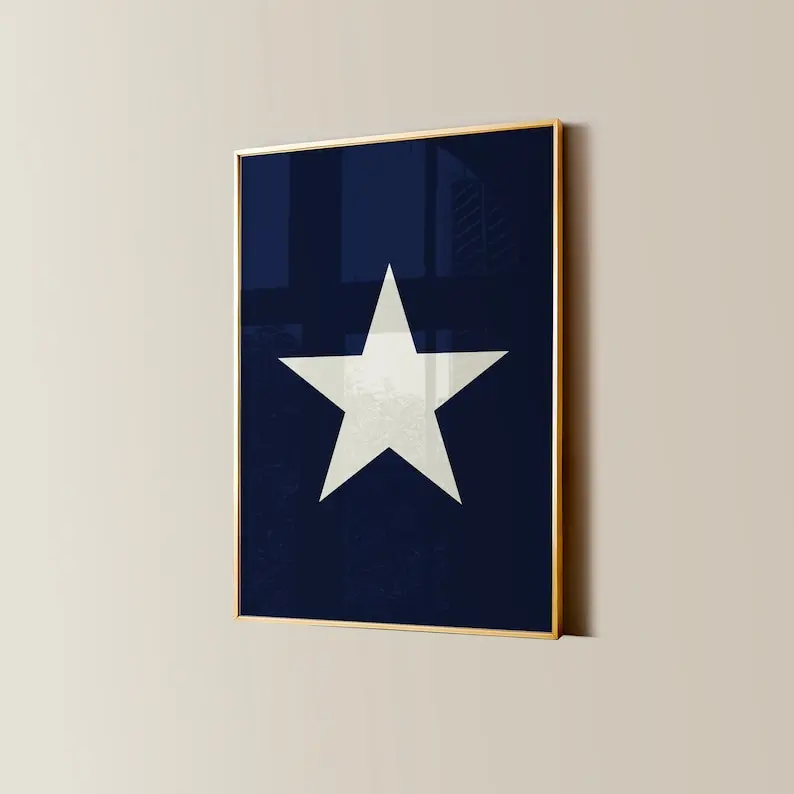 Trendy Star Print, Star Girl Poster, Y2K Aesthetic Apartment Decor, Navy Blue Cream White Bedroom Wall Art