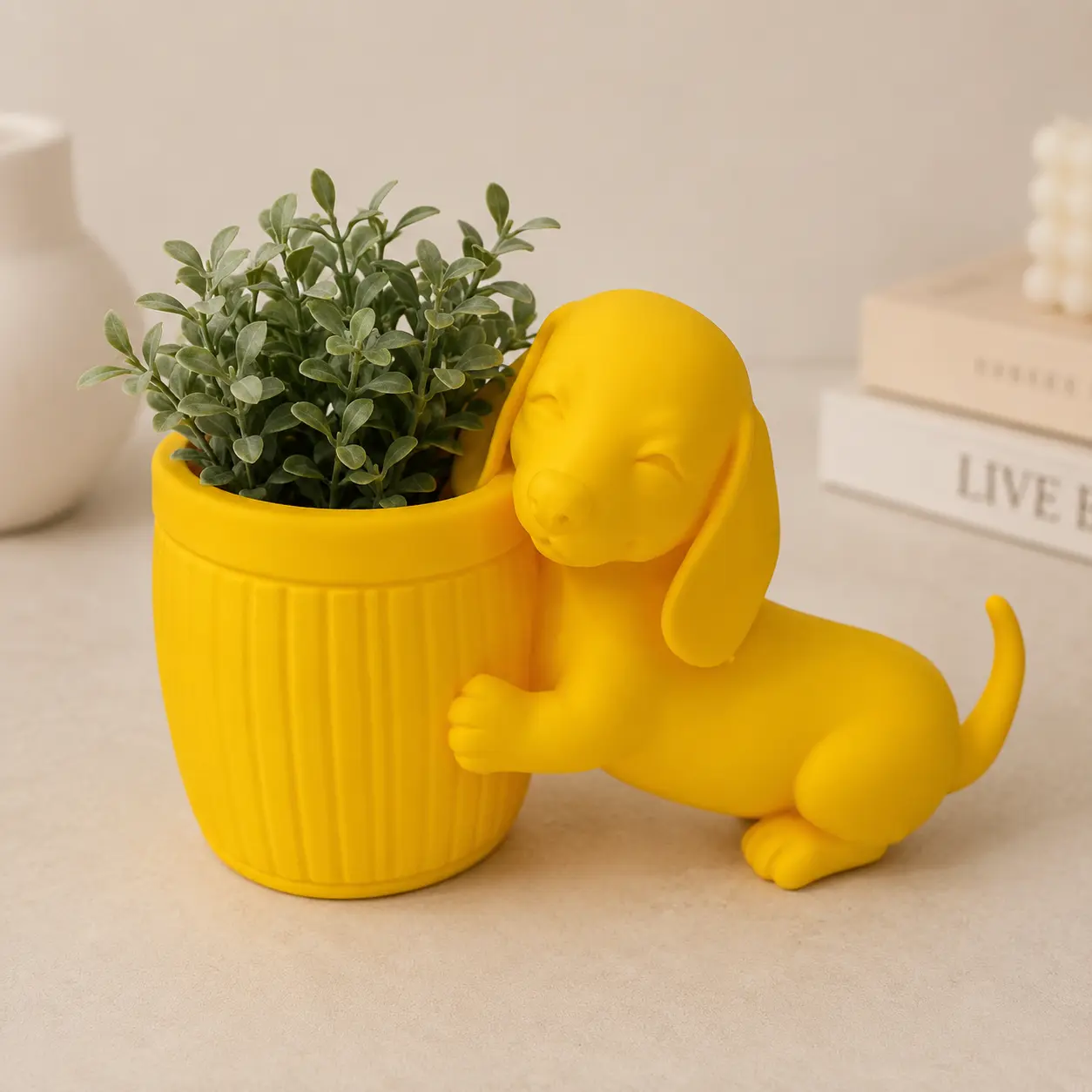 Yellow Dachshund Pen Holder | Cute 3D Printed Pencil Cup | Desk Organizer for Office, Home & Kids