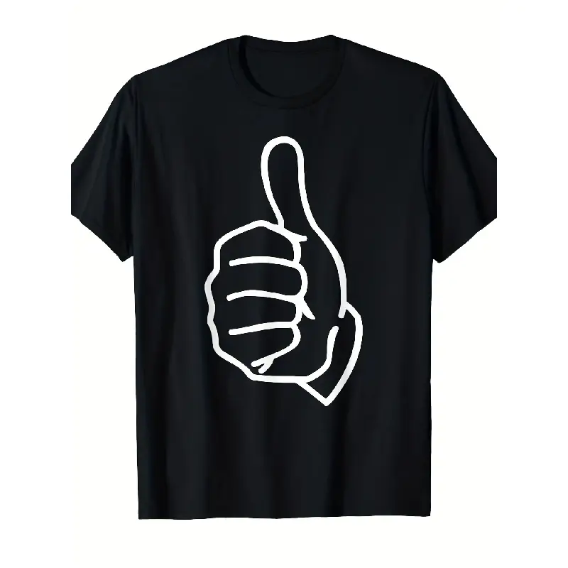 Men's Retro Thumbs Up All-Season T-Shirt - Funny Thumbs Up Gesture & Thumbs Up Text Graphic, Short Sleeve Round Neck Casual Tee, Comfortable Casual Attire & Sportswear, Machine Washable Casual Attire