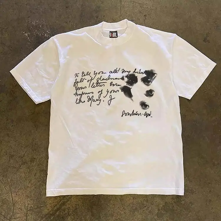 Korean Style English Letter Graffiti Graphic Oversized T-Shirt | Vintage Streetwear Unisex Tee | 100% Cotton Short Sleeve Top for Men & Women | Trendy Casual Fashion Shirt | SKU qmtxplazv