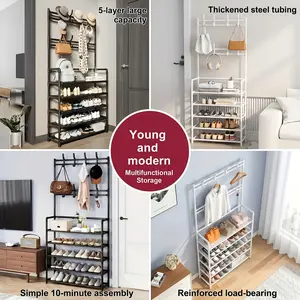 Entrance hanger, shoe rack, entryway shoe organizer, bedroom bench with hooks, hallway rack for storing shoes, clothes, jackets, hats, bags, umbrellas, home accessories