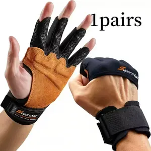 Fitness wristband half finger gloves anti callus non slip shock absorbing improve grip strength and stability suitable for gym equipment training