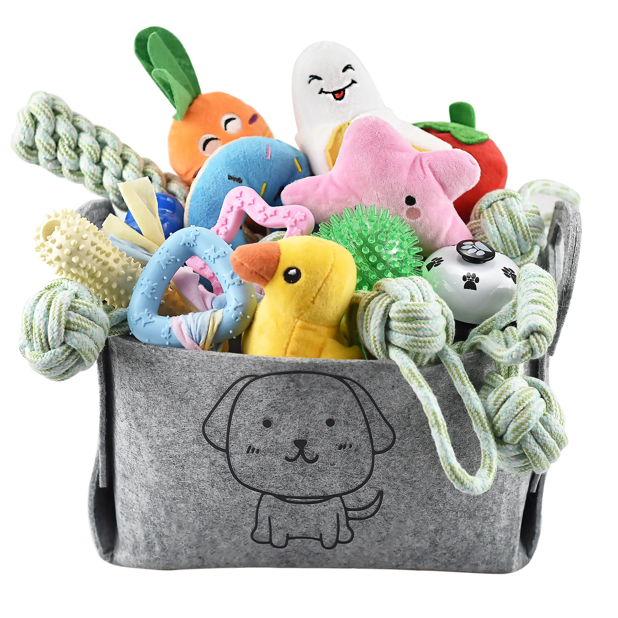 Dog Toy Rang 24 Pack Puppy Dog Chew Toys & Storage Bin for Small & Medium Breeds ...