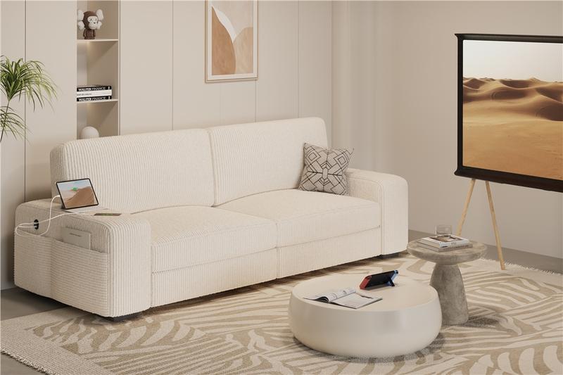 【2 Packages Delivery】Yaheetech Modern Corduroy Fabric Sofa Couch with Side Storage Pockets, USB Charging Ports, 83.5″ W 2-seater Upholstered Couch 【2 Packages Delivery】Yaheetech Modern Corduroy Fabric Sofa Couch with Side Storage Pockets, USB Charging Ports, 83.5″ W 2-seater Upholstered Couch