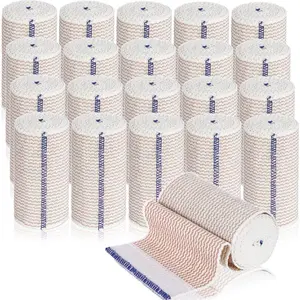 20 Pack 4 Inch Elastic Bandage Wrap with Self Closure on Both Ends Athletic Stretchable Compression Bandage for Legs, Knees, Ankles, Wrists, Elbows, Shoulders (Blue Trim)