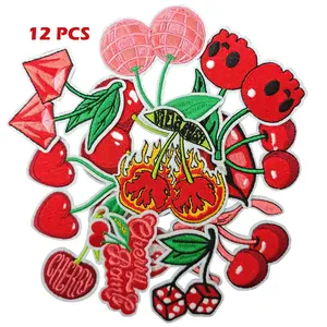 12PCS Various Cherries Fine Embroidery Patches Iron on Cherries Embroidery Patches Horrible Cherries for Halloween Celebration for DIY on Clothes, Hats, Bags