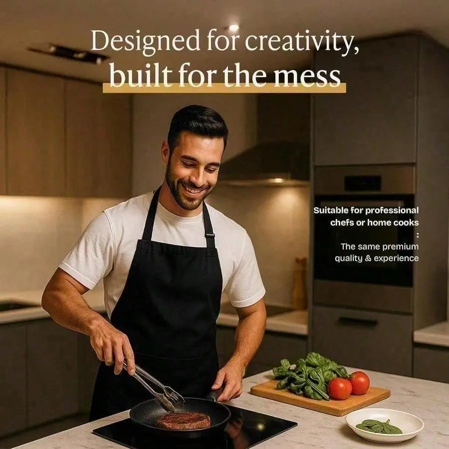1PC [Professional Protection]Classic Black Chef Bib Apron | Full Coverage, Oil-Proof & Heat Resistant, Unisex