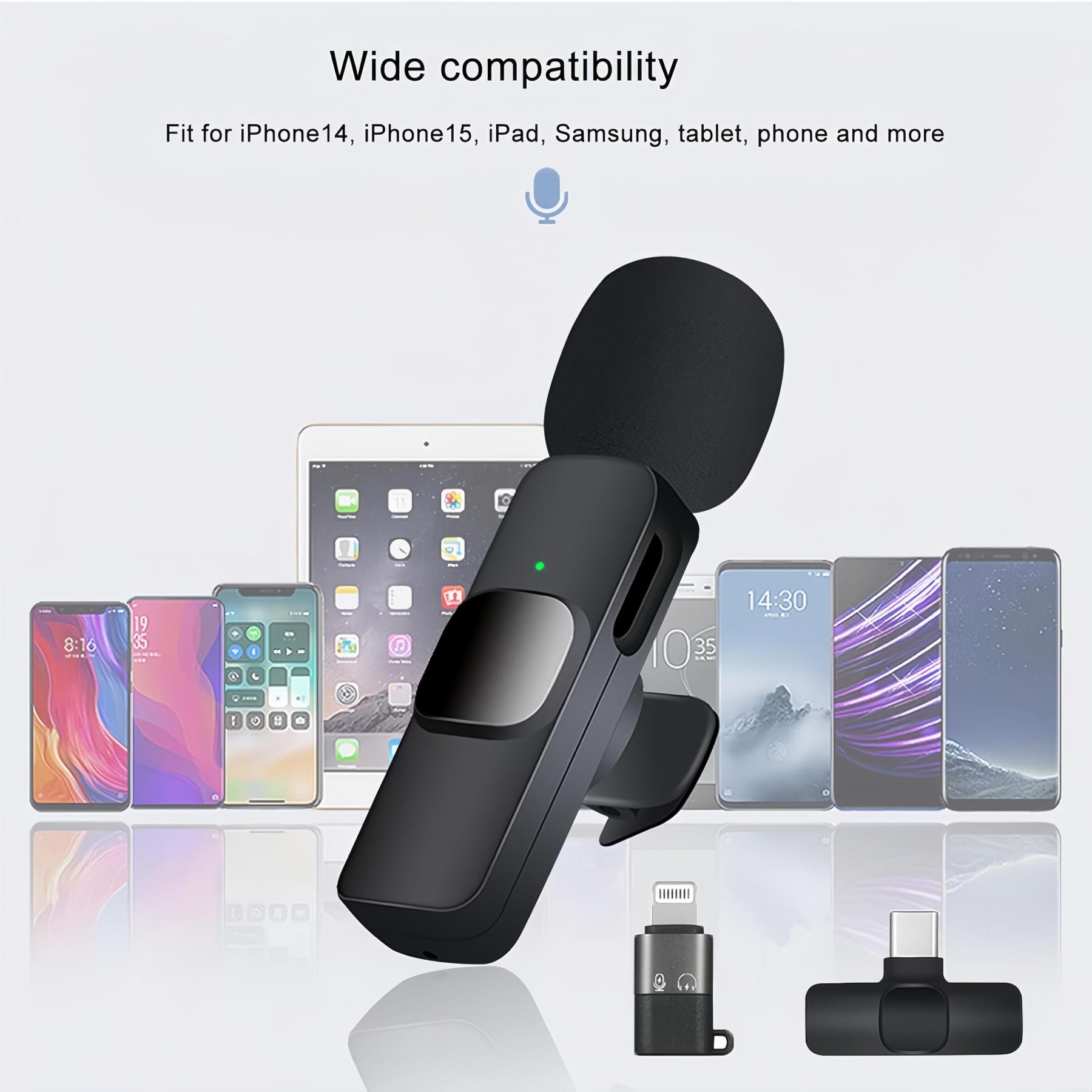 Wireless Mini Microphone for iPhone iPad & Android 2 Pack Lavalier Lapel Mic with Noise Reduction for Video Recording Interview Podcast YouTube TikTok Vlog  microphone Multi-Purpose Rechargeable Clip-on Microphones interview podcast vlog youtube tiktok