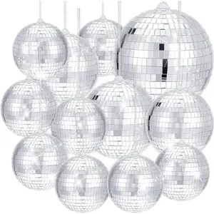 12 Pack Disco Ball Mirror Ball with Hanging Ring for Fun Retro Disco Party Decorations Party Dj Lighting Effect Stage Props  Accessories, 5.91", 3.94", 3.15", 2.36"()