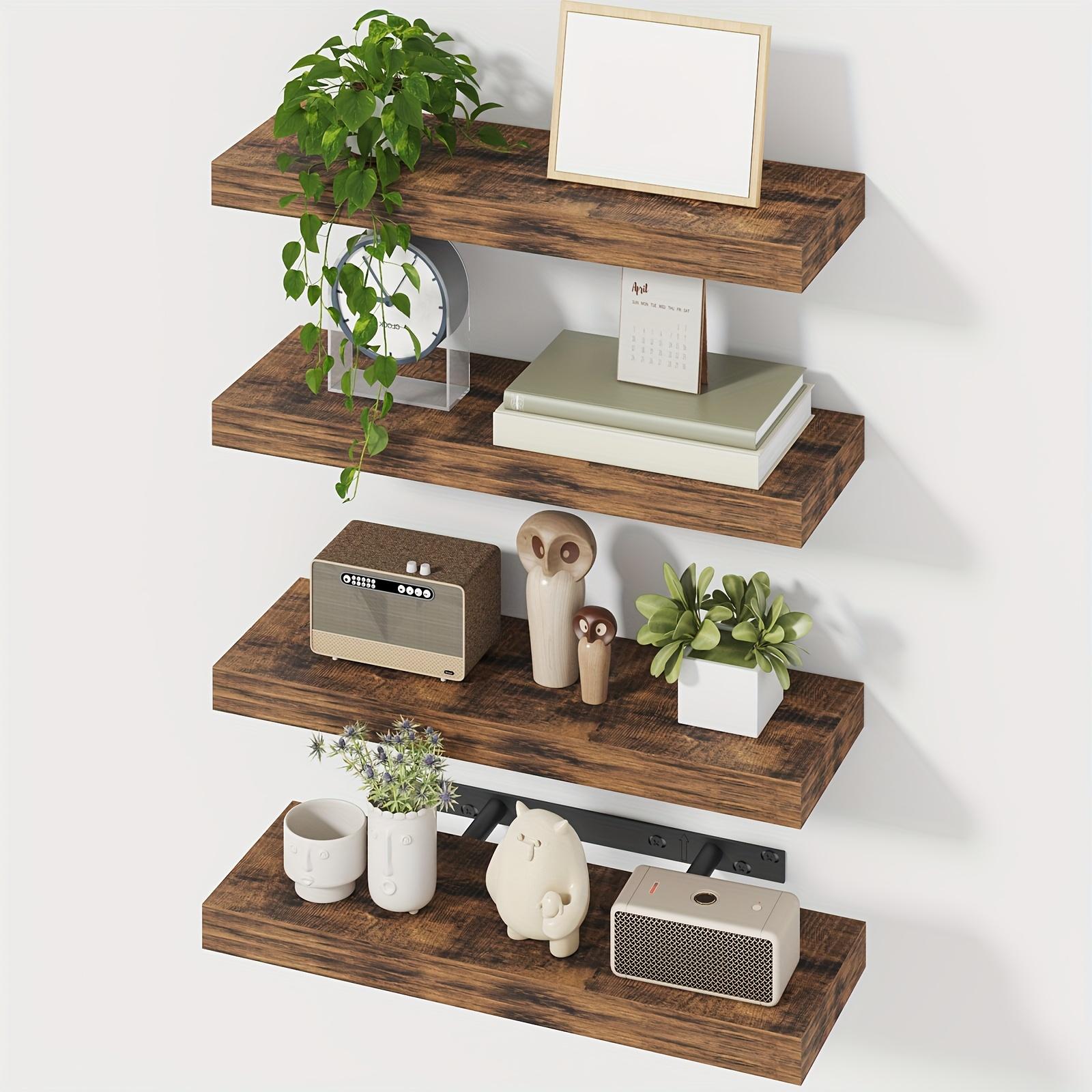 4/8pcs 15.8Inch Floating Shelves for Wall, Rustic Finish Wall Shelves, Shelves for Wall Decor, with Invisible Brackets for Home Decor