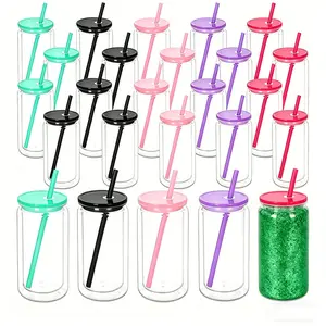 25 PACK 16 oz Double Wall Acrylic Snow Globe Tumblers with Pre-drilled Hole & Silicone Plug for DIY Glitter Projects BPA Free Cold Drinks Water Cups Bottles Drinkware Plastic snow globe glitter diy Reusable Thermos Cup