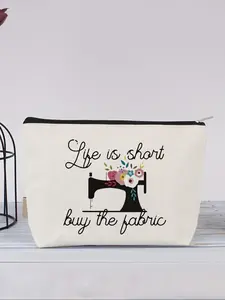 Sewing Machine Pattern Makeup Bag, Casual Versatile Cosmetic Storage Bag, Zipper Makeup Organizer Pouch, Fashionable Travel Bag for Women & Girls