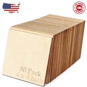50PCS 4x4 Inch Wood Squares Unfinished Square Wood Pieces for Crafts,Painting, Writing, DIY Su