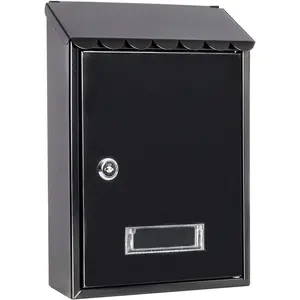 Mailboxes Wall Mount with Key Lock - Small Metal Mailboxes Horizontal, 12.4 x 8.3 x 3.05 Inch, Black