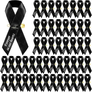 50 count Funeral Ribbons Memorial Ribbon Funeral Pins Classic Memorial Service Respect Meditation Personalized Ribbon Bow with Safety Pins for Mourning Remembrance Day Funeral Event (Black)