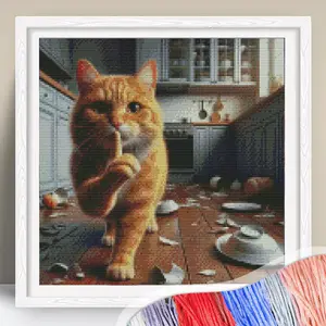 Cat Pattern Cross Stitch Kit, 11CT Cross Stitch Printed Canvas, DIY Cross Stitch Kit for Beginners, DIY Needlework Craft for Home Decor