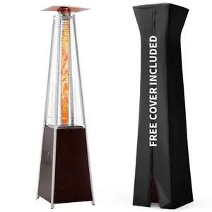 Pamapic Patio Heater, 48,000 BTU Pyramid Flame Outdoor Heater with Cover, Quartz Glass Tube Hammered Bronze Tower Propane Outdoor Heater with Wheels(Not an appliance))