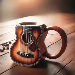 Large-capacity music-inspired PVC coffee mug with drum and guitar design, reusable, hand wash only—an ideal gift for music lovers; an artistic, durable PVC mug.