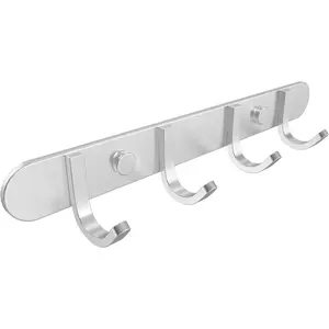 Coat Hook Rack Brushed Nickel -  10.6-Inch Coat&Towel Hook Rail Wall Mounted with 4 Hooks, Durable Wall Hangers for Bedroom, Bathroom, Foyer, Hallway (SUS304 Stainless Steel)