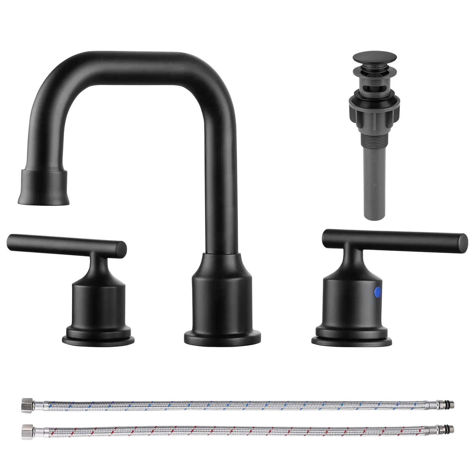WOWOW 8-in Double Handle Widespread Bathroom Faucet, 3-Count Black Lavatory Sink Faucets with 360-Degree Swivel Spout, Double Handle Faucet