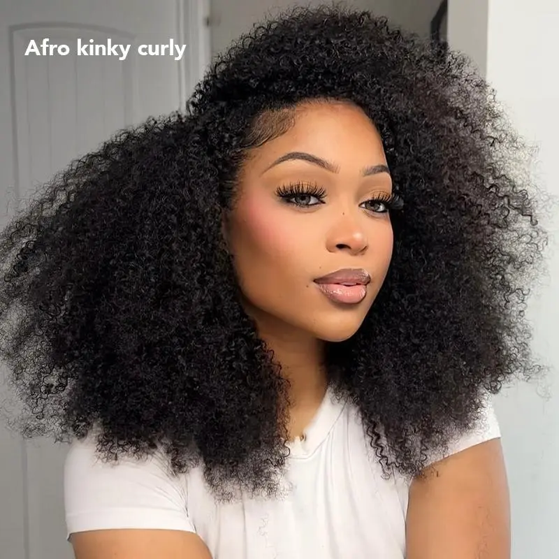 【 14" only $79】LWIGS  Put On And Go 3 In 1 Half Wigs Afro Kinky Curly & Spanish Curl No Lace No Glue Drawstring Seamless Flip Over 10s Install Wigs 100% Human Hair 180%/250% Density Beginner Friendly Free headband #DealsForYouDays#SummerVibes