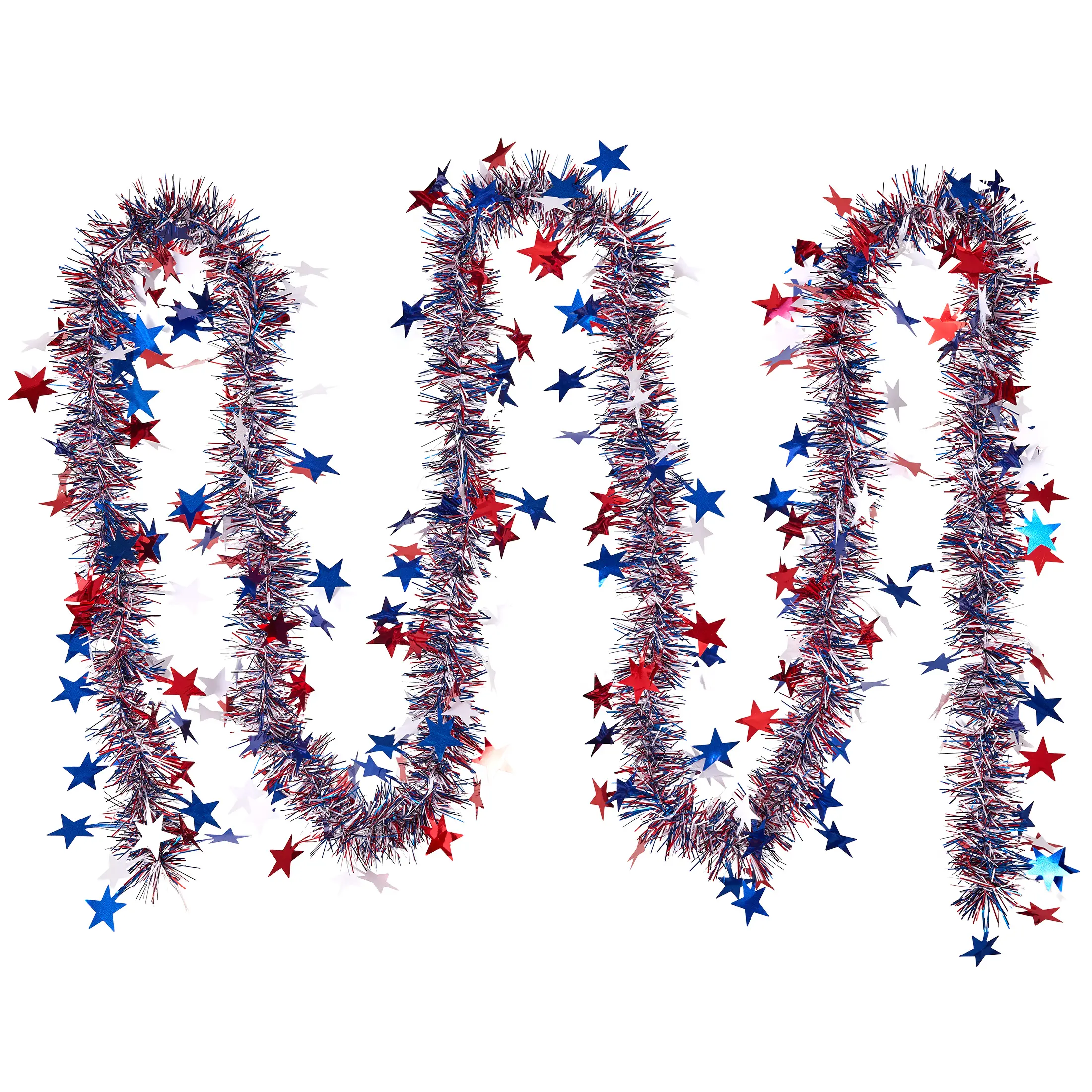 VeriNatural Garland – 2×9FT Red, White & Blue Glitter Tinsel with Stars – Party Decor for Indoor & Outdoor