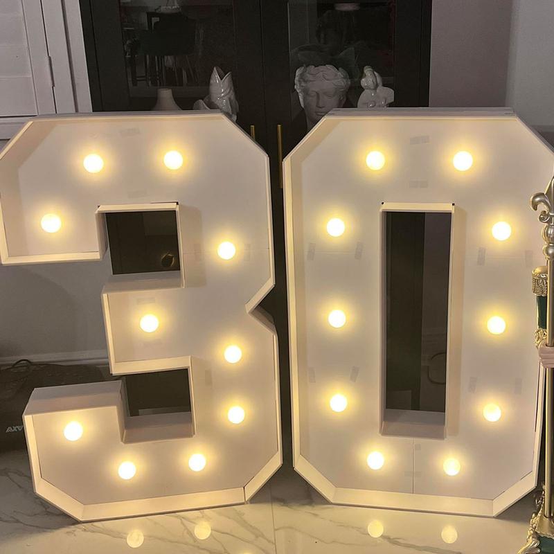 Marquee Numbers 4 Feet Tall Large Birthday Decorations 4FT Light Up Numbers Party Decor Big Backdrop Foam Cardboard Number 0-9  Cardboard Pre-Cut Foam Board Sign Diy Decorations Anniversary Decoration Party Supplies